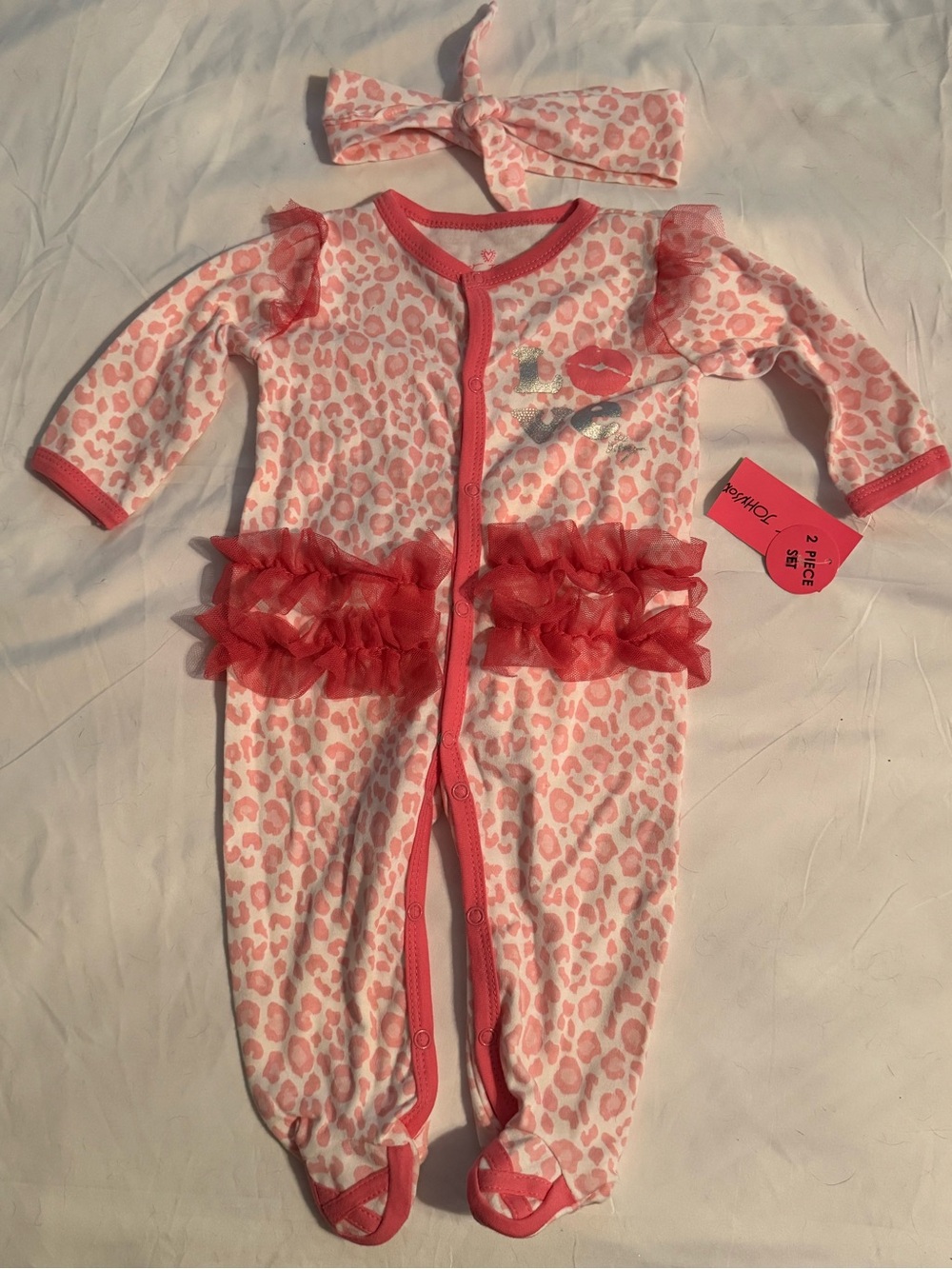 Betsy Johnson Pink Leopard Ruffle Baby One-Piece with Headband